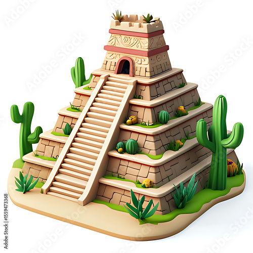 3d icon aztec temple mexico