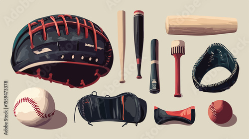 Flat Vector Illustration of Baseball Sports Equipment
