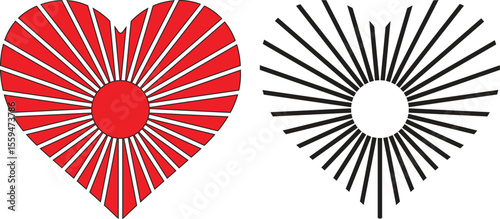 Heart with sunburst design in red and black