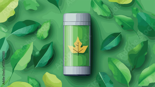 Eco-friendly Battery Level with Green Leafs Alternative Energy