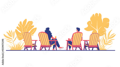 Serene Beach Chairs with Social Distancing Scene in Summer