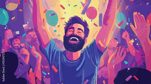 Bearded Man Celebrating at Party Vector Illustration