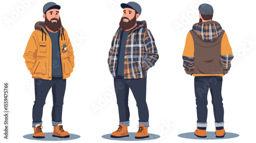 Stylish Bearded Man in Trendy Spring Attire Flat Vector Illustration