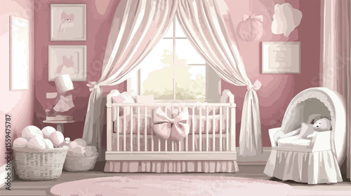 Adorable Baby Bedroom Scene Vector Illustration