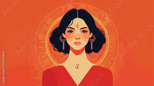 Gorgeous Woman with Aries Zodiac Sign Flat Vector Illustration
