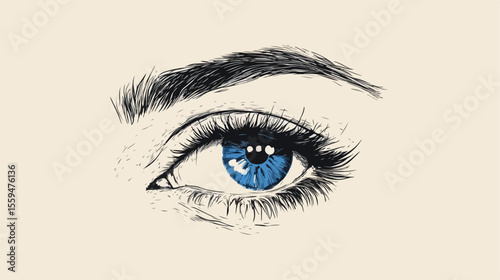Detailed Beauty Eye Contour Hand Drawn Vector Element for Cosmetic Designs