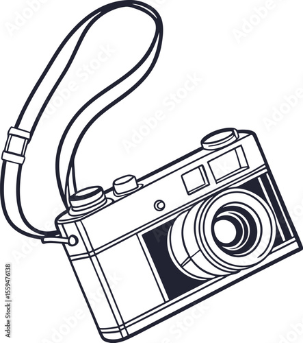 Flat icon of Retro Camera Outline with Strap