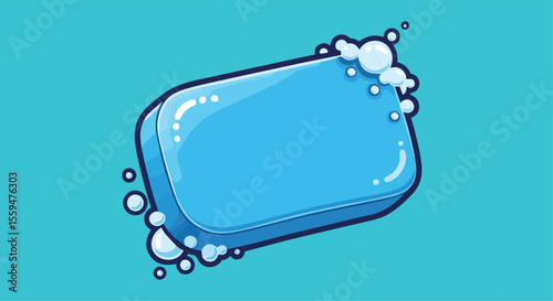 Bar of Blue Soap with Bubbles