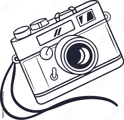 Flat icon of Retro Photo Camera Outline Vector