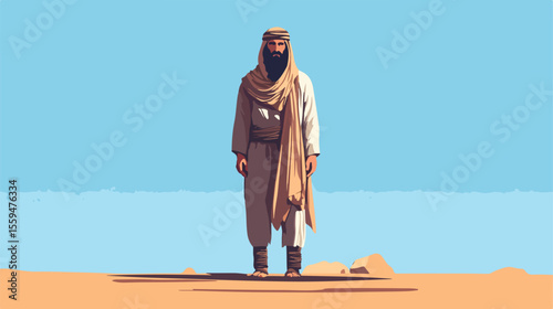 Bedouin Bearded Man Character Flat Vector Illustration