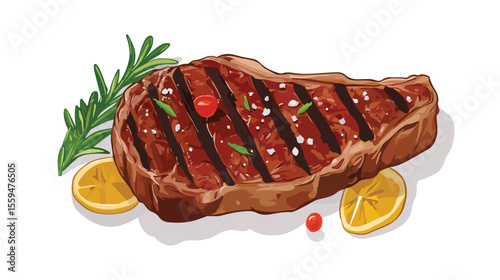 Delicious Beef Steak Grill Food Flat Vector Illustration