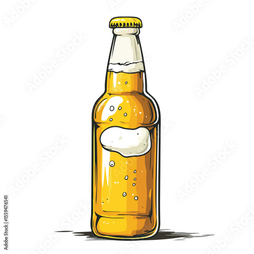 Beer Bottle Cartoon Vector and Illustration Hand Drawn Style