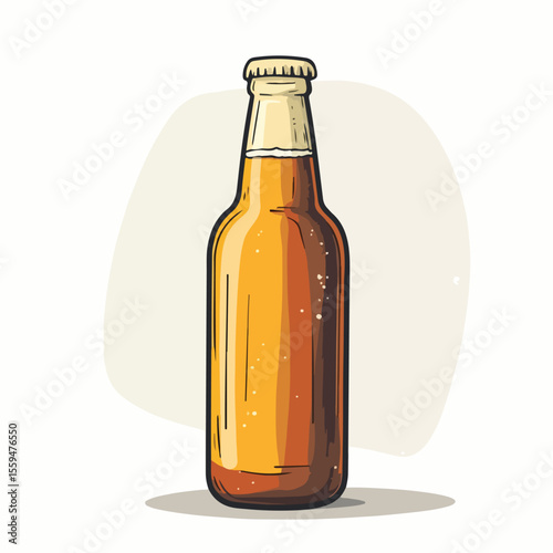 Creative Beer Bottle Cartoon Vector Illustration - Hand Drawn Style
