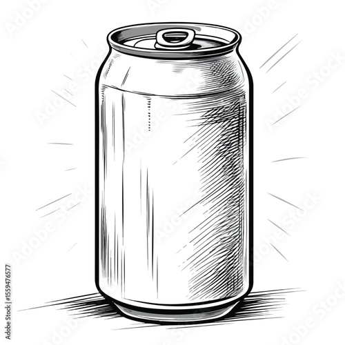 Cartoon Beer Can Vector Illustration in Black and White