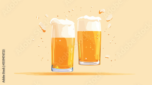 Beer Glasses with Foam Flat Vector Illustration