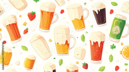Refreshing Beer in Glass Cup Vector Illustration
