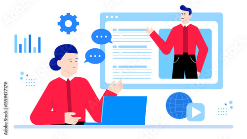 Online global webinar featuring two participants from different locations discussing current industry trends. Suitable for virtual business conferences and educational presentations.
