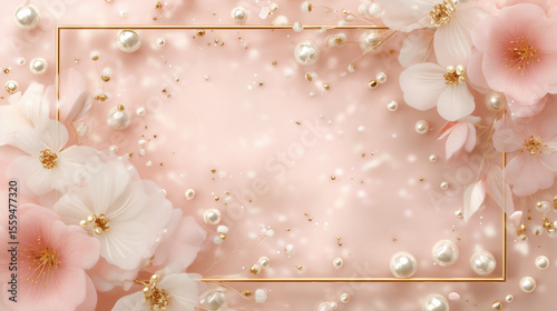 Cute background wallpaper with pink flowers and pearls