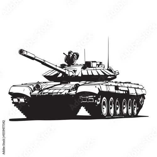 Black silhouette of a tank, Army tank silhouette vector illustration, army tank logo design, army tank vector logo icon and Isolated on a white background 