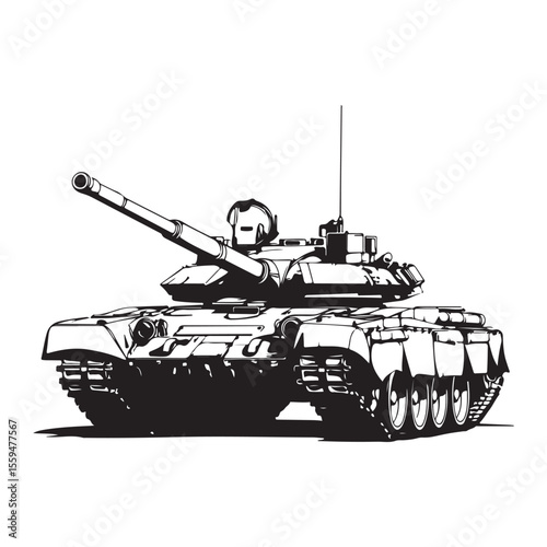 Black silhouette of a tank, Army tank silhouette vector illustration, army tank logo design, army tank vector logo icon and Isolated on a white background 