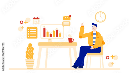 Man analyzing business data at desk, perfect for financial reports, presentations, office themes, success strategies, and entrepreneurship concepts.