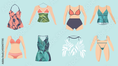 Stylish Bikini Wear Summer Clothes Vector Illustration