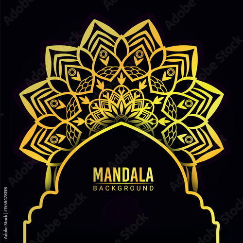 Decorative golden mandala background with intricate pattern for elegant traditional art concept

