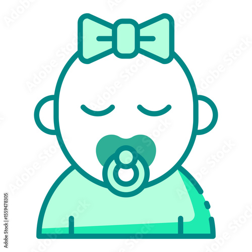 baby girl green filled line icon for infant figure in early child care