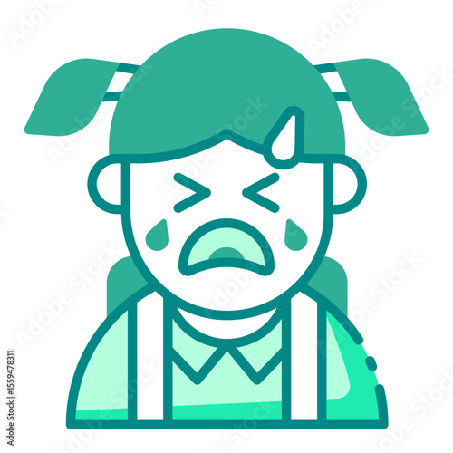 crying girl green filled line icon for emotional toddler in care zone