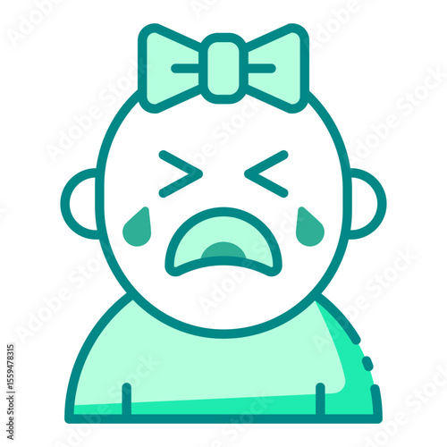 crying baby green filled line icon for emotion in early girl care space