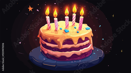 Colorful Birthday Cake and Candles Cartoon Illustration