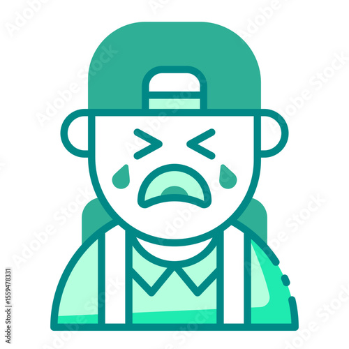 crying boy green filled line icon for sad moment in care time space