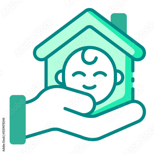 daycare green filled line icon for safe child care and early help zone