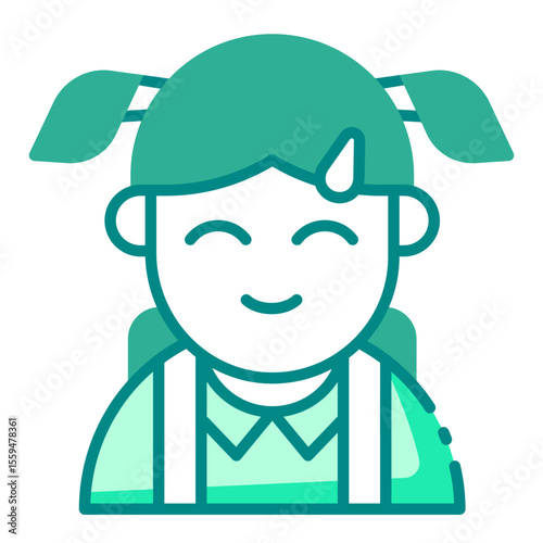 little girl green filled line icon for female child in daycare group