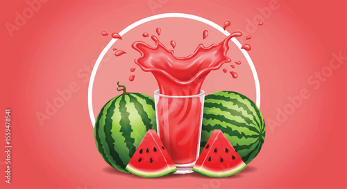 Watermelon Juice Splash with Whole and Sliced Watermelons