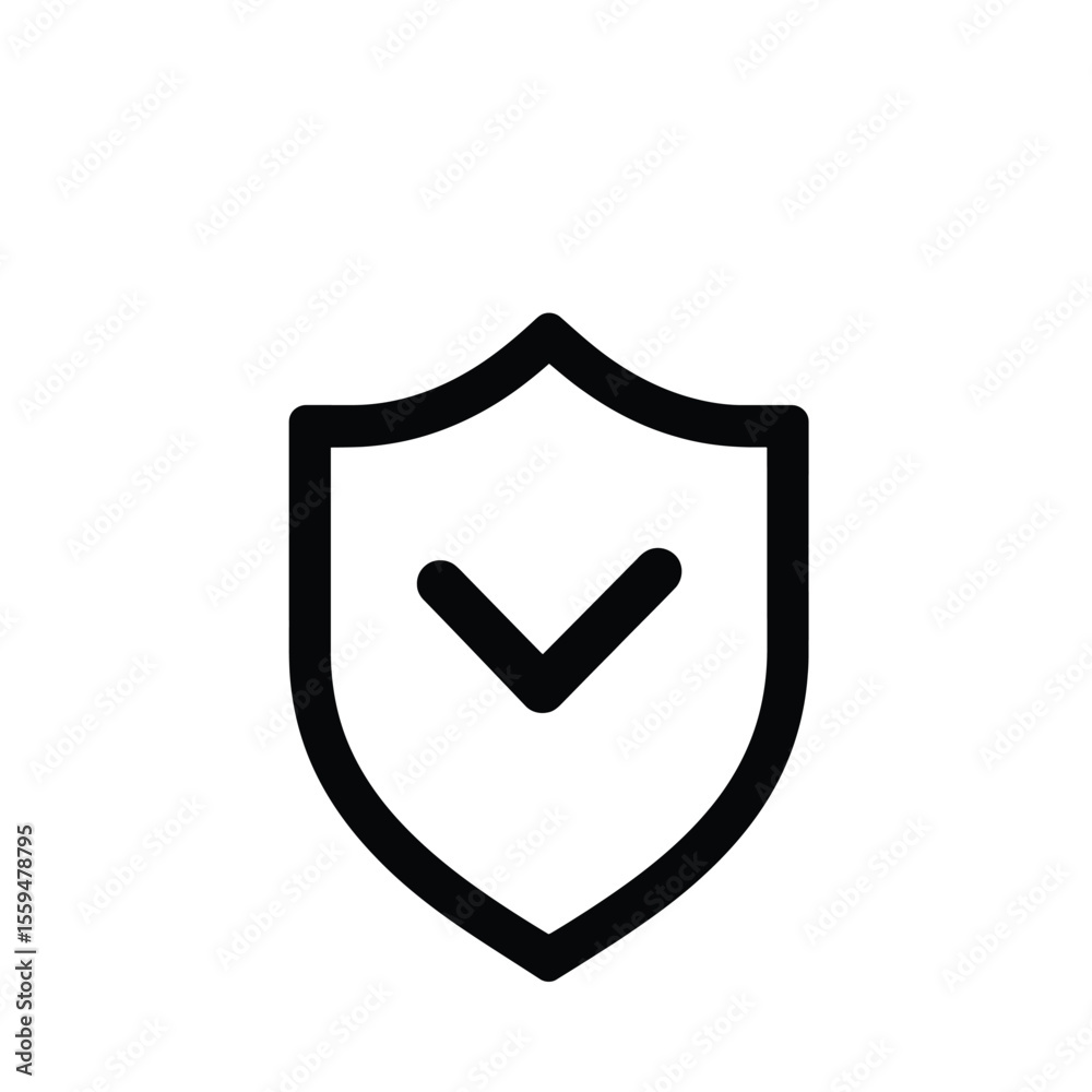 Confirmed Protection Shield Simple Black and White Icon, Check Mark, Security Confirmed Protection Shield Simple Black and White Icon, Check Mark, Security