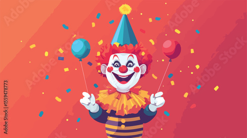 Funny Birthday Clown Flat Vector Illustration for Celebrations and Parties