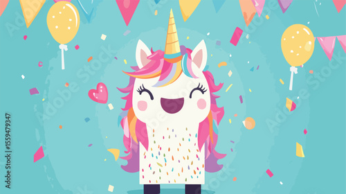 Colorful Birthday Kawaii Unicorn Pinata Flat Vector Illustration