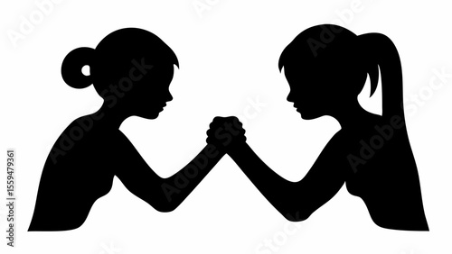 Silhouette illustration depicting two women arm wrestling in a competitive and challenging situation