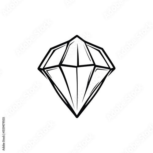 Elegant Diamond Outline Drawing on White Background Simple Gem Illustration for Designers