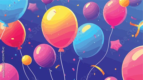 Colorful Birthday Party Bunch Balloons Flat Vector Illustration