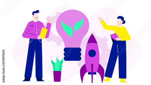 Two people launching a green ecofriendly startup. Suitable for environmental blogs, sustainability campaigns, small business promotions, and Eco conscious social media posts.
