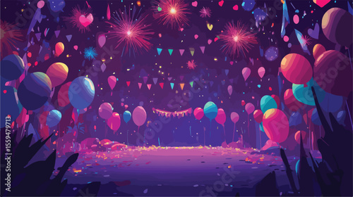 Vibrant Birthday Party Fireworks Celebration Vector Illustration