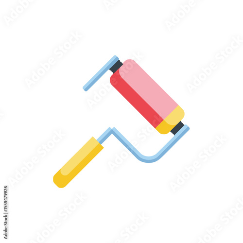 Flat Design Paint Roller with Pink and Red Paint for Wall Application Project