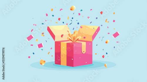 Wallpaper Mural Birthday Party Open Gift Surprise Flat Vector Illustration Torontodigital.ca
