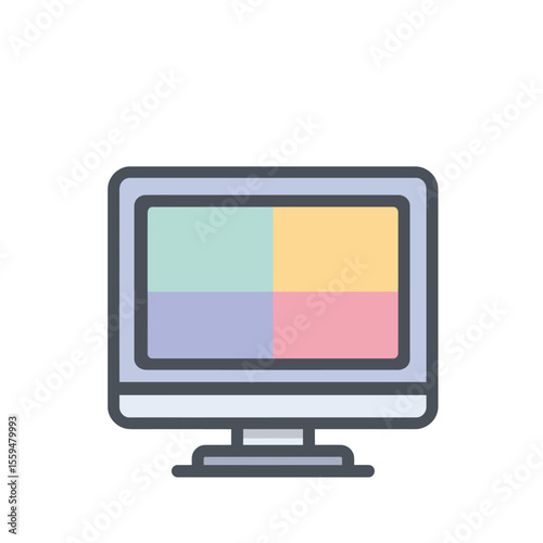 Flat Illustration of a Computer Monitor Displaying Pastel Colors in Four Quadrants