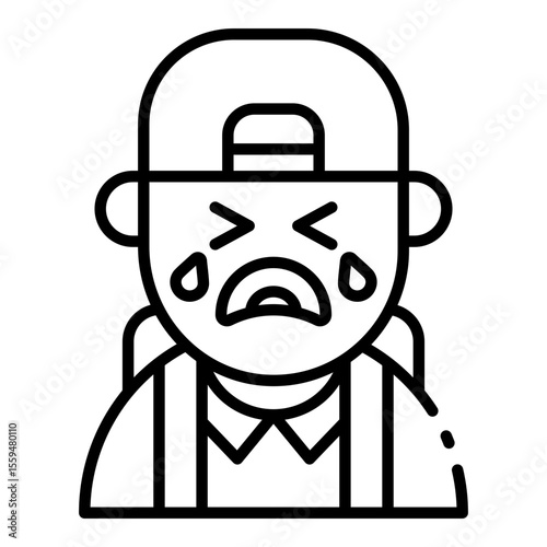 crying boy outline icon for sad moment in care time space