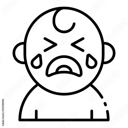 cry baby outline icon for boy emotion in early care space
