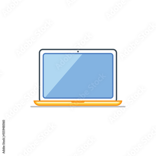 Front View of a Yellow Laptop with Blue Screen on a White Background Illustration
