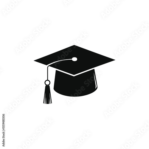 Graduation cap icon isolated on white background, mortarboard silhouette